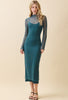 Teal Midi Sheer Mock W/Slip Dress