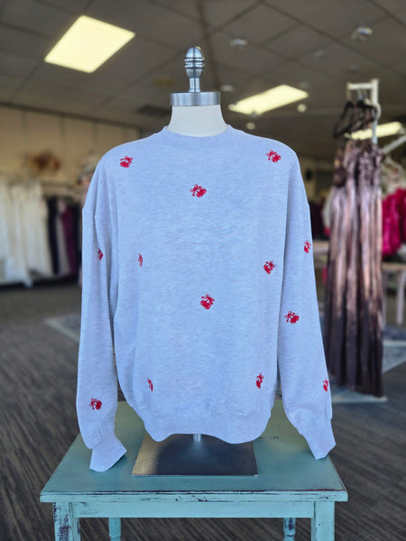 Gray Embroidery Cherry Sweatshirt