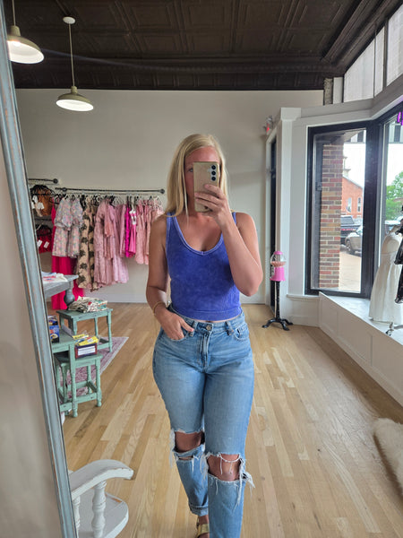 Ocean Blue 2 Way Washed Ribbed Crop Tank
