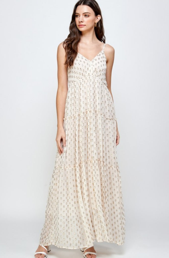 Cream Metallic Polka Dot Maxi Dress