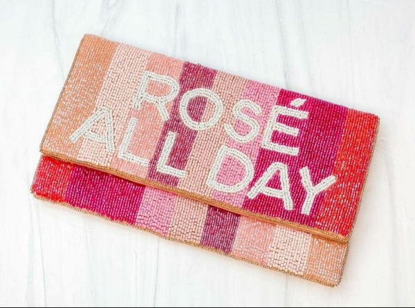 Rosé All Day Beaded Clutch Purse