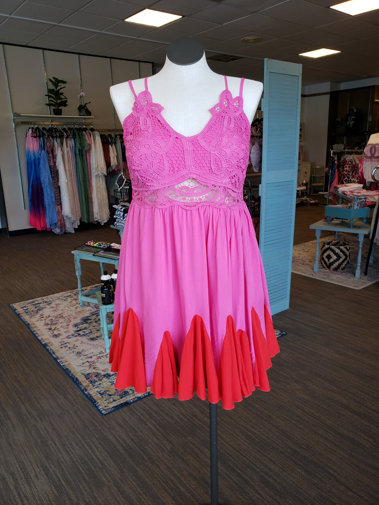 Fuchsia Crochet Lace Dress 1XL-3XL