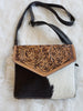 Brown Tooled Leather Cowhide Clutch Crossbody
