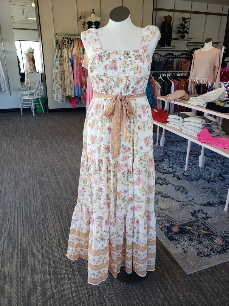 Ivory Peach Floral Maxi Dress S-3XL