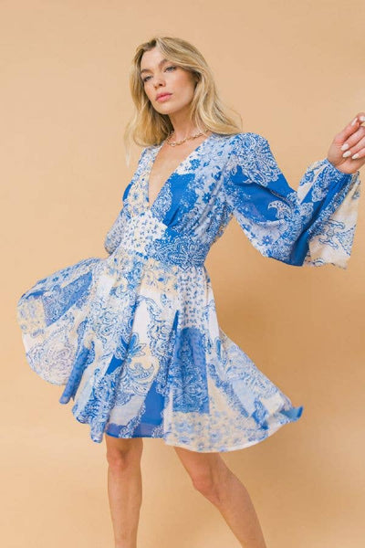 Blue Paisley Mini Dress