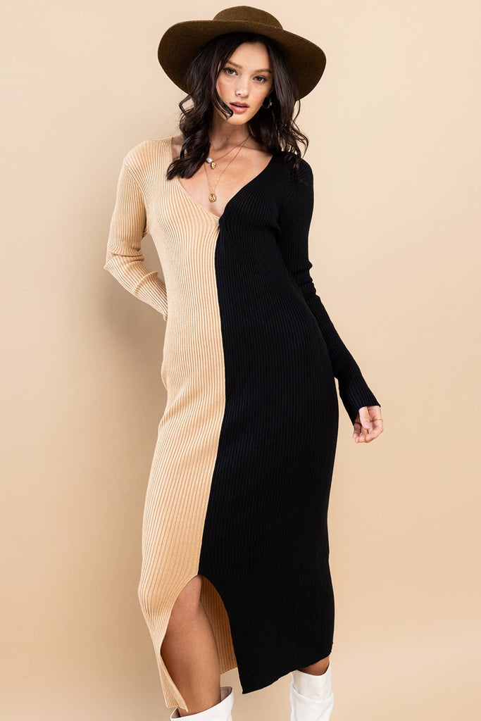 Black/Taupe Ripped Color Block Dress Best Dressed Boutique Black/Taupe Ripped Color Block Dress Best Dressed Boutique