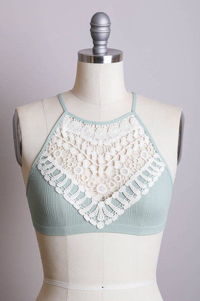 Sage Crochet Lace High Neck Bralette
