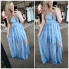 Blue Lace Maxi Dress with Cut Out
