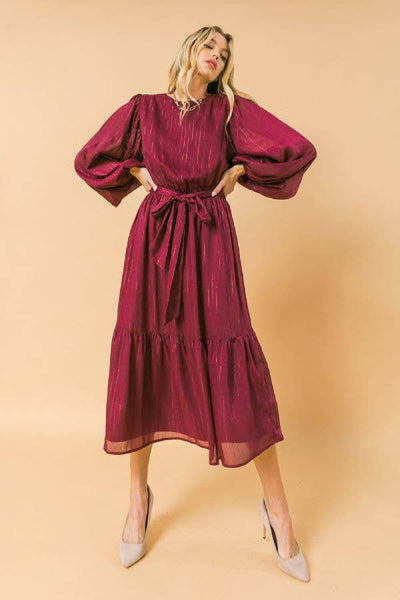 Burgundy Tiered Midi Dress