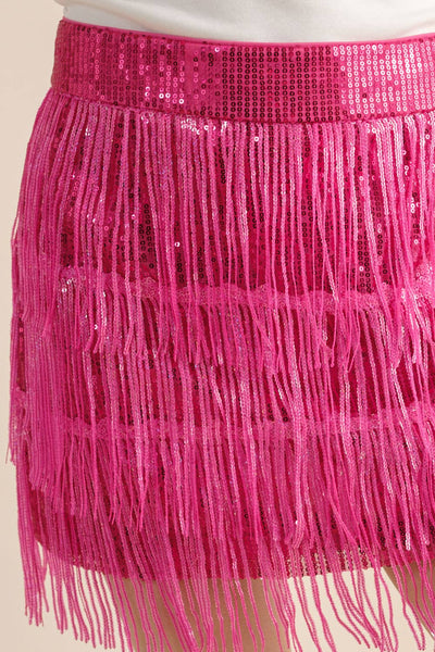Hot Pink Tiered Sequin Mini Skirt